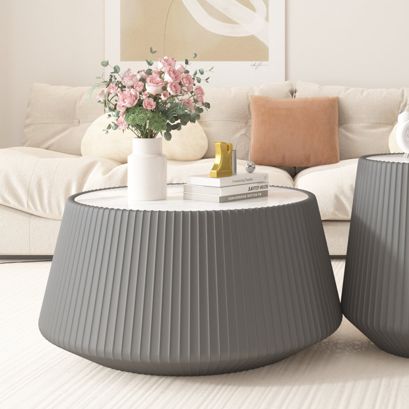Table basse moderne en cuir fritté avec dessus en pierre pour salon | Idée de cadeau