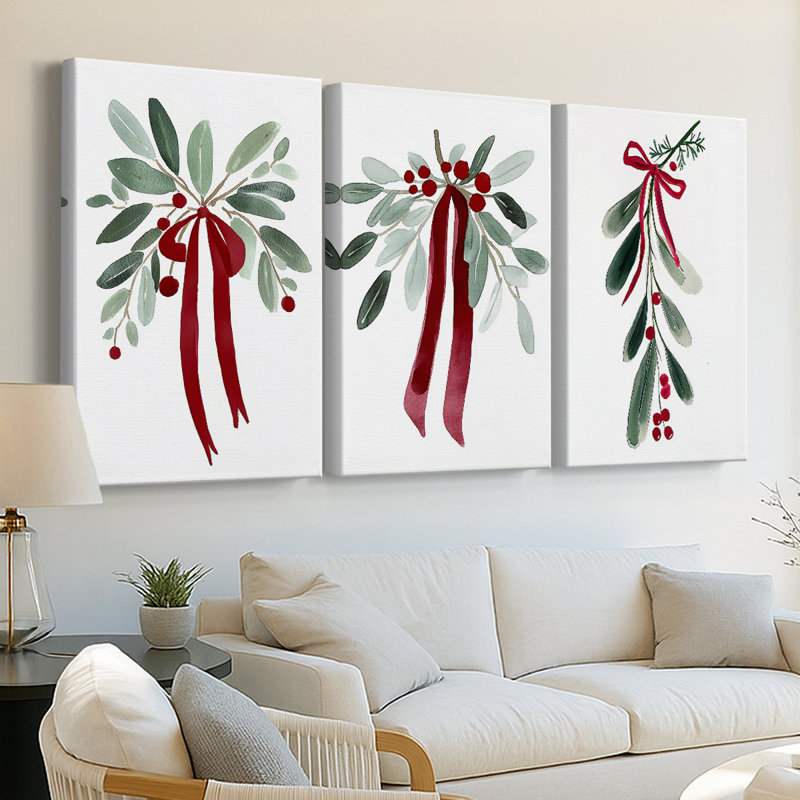Art de Noël de Noël Cxxv - Toile tendue sur mesure - 3 pièces, H 27 po x l 54 po