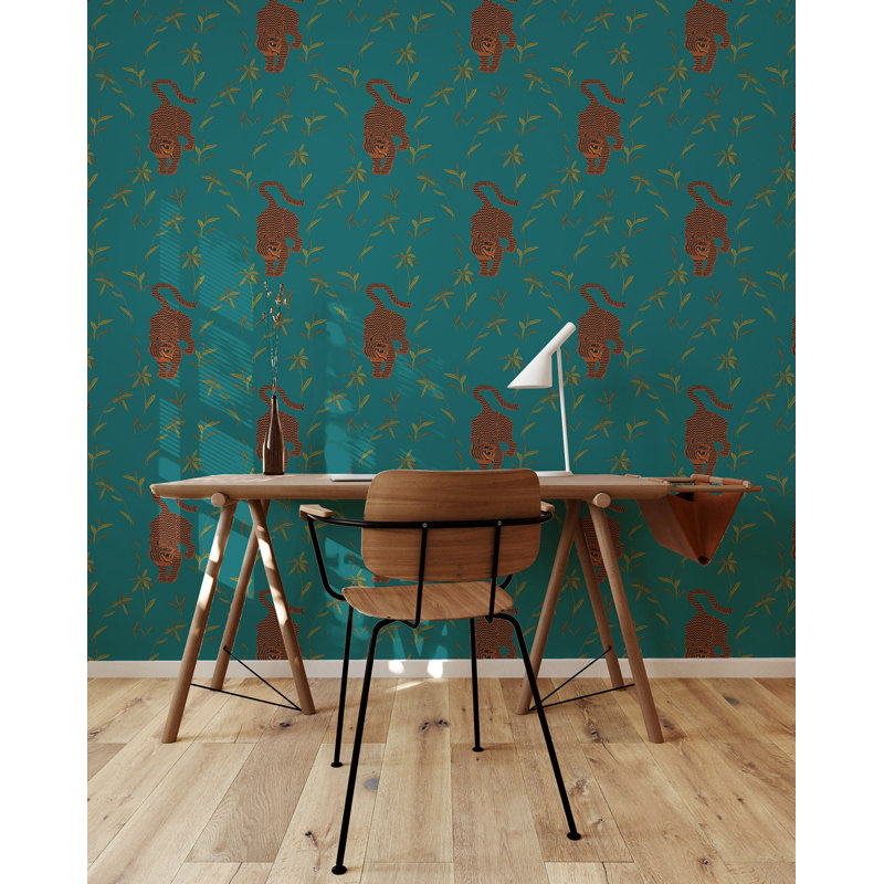 Stalking Tiger - Spruce Green Wallpaper, Paper, Non-Pasted, Jewel