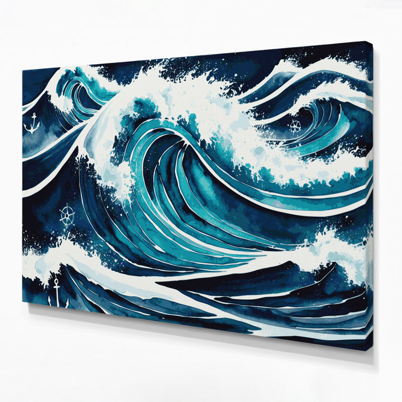 Art mural sur toile, "Nautical Waves", H 11 po x l 14 po
