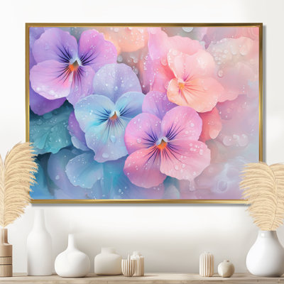 «Watercolor Morning Dew Of Violets Flowers II», reproduction d'art de Violettes