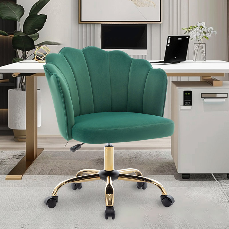 Izdyhaar Velvet Swivel Task Chair with Tufted Back, Green