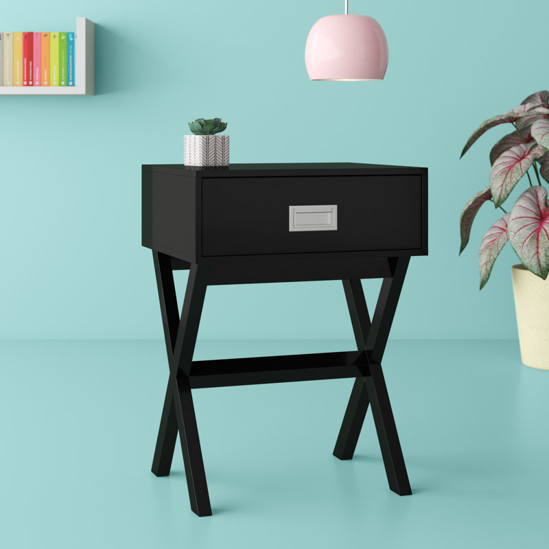 Emile End Table with 1 Drawer, Black