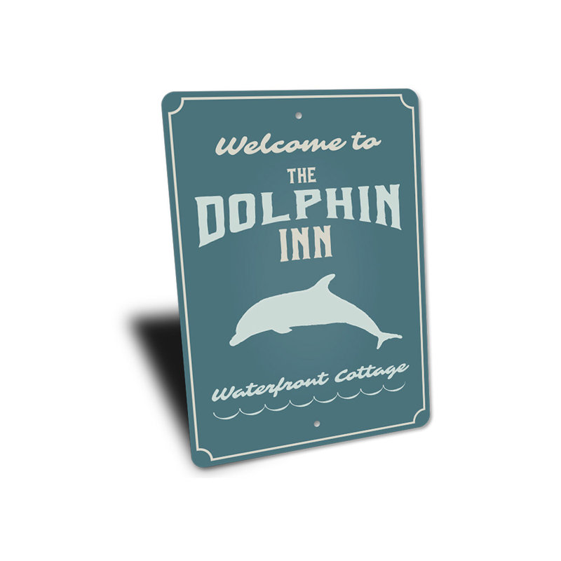 Plaque en aluminium Dolphin Inn, H 18 po x l 12 po x P 0,06 po