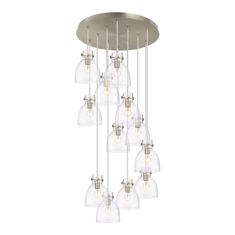 Luminaire suspendu 12 lumières Amrith, Blanc, Nickel satiné brossé