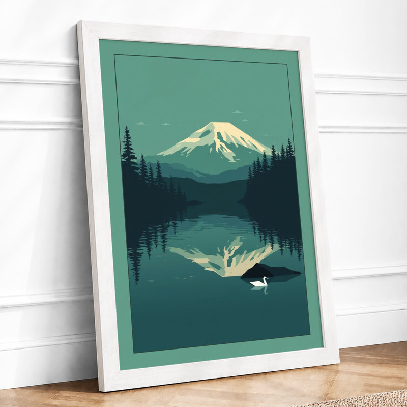 Mountain Reflected Minimalist - Framed Print, A1 - 84.1 x 59.4 cm, White