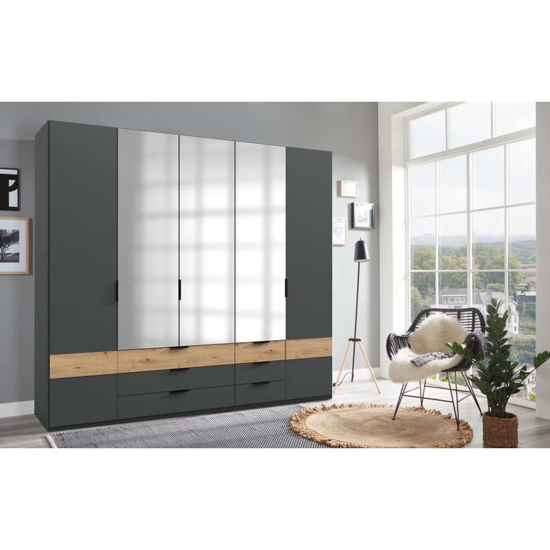 Natellie 5 Door Manufactured Wood Wardrobe, Artisan Oak/Graphite