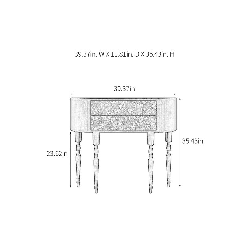 Console rétro avec 2 tiroirs, H 35,43 po x l 39,37 po x P 11,81 po
