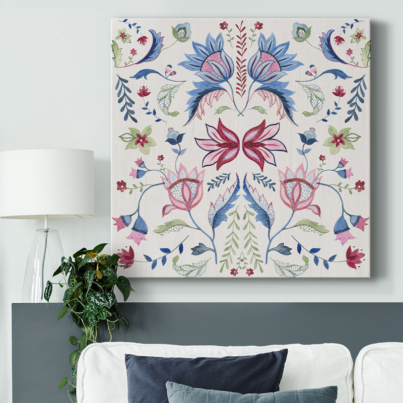 Motif floral jacobien sur toile, H 40 po x l 40 po x P 1,5 po