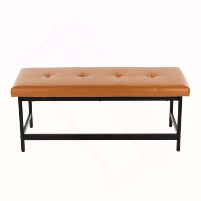 Banc en métal noir et similicuir brun clair
