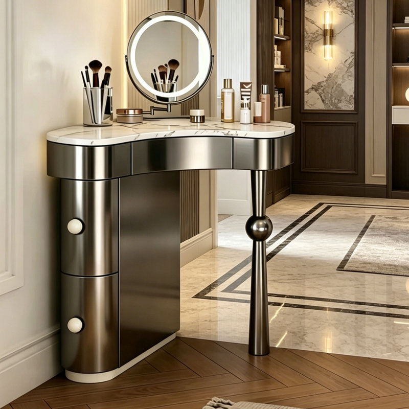 Petit meuble-lavabo de coin noir de luxe avec plateau en pierre frittée, Noir, noir, noir, noir