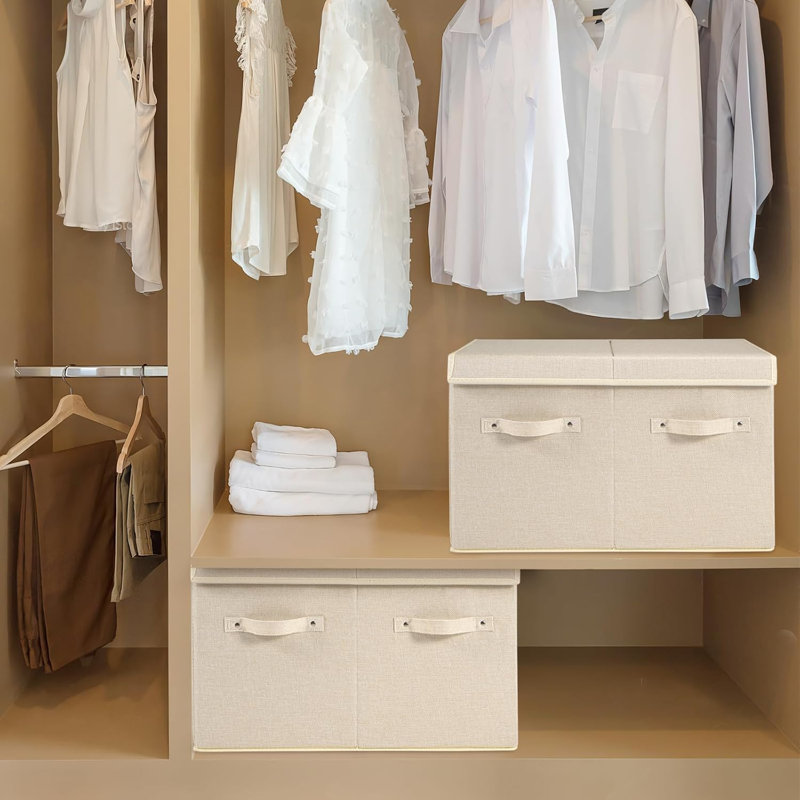 2-pack Stackable Shoe Storage Boxes Cream