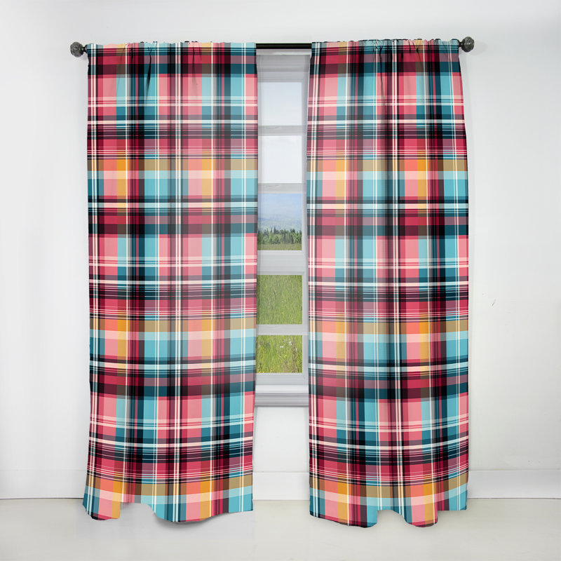 Motif écossais bohémien rose et bleu - Rideau à carreaux - Rideau à carreaux obscurcissant - 1 panneaux, L 52 po x L 120 po