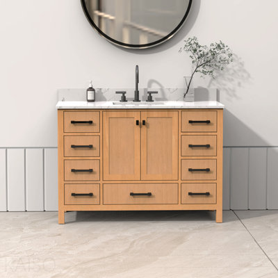 Meuble-lavabo sur pied 48 po, meuble-lavabo autoportant avec comptoir, armoire de rangement en bois massif chêne naturel