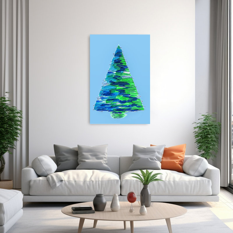Abstract Christmas Tree Abstract Bold Colorful Christmas Tree Winter Landscape Wall Art Print, 152.4cm H x 101.6cm W