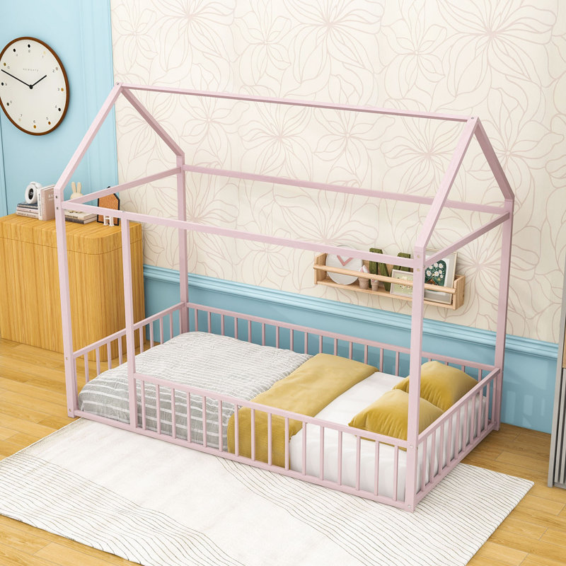 Lit simple avec conception de maisonnette, Pink