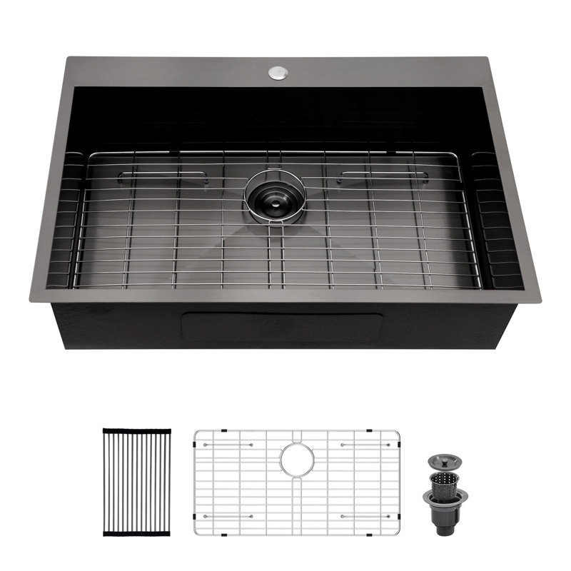 Drop-in Single Bowl Stainless Steel Kitchen Sink, Gunmetal Black