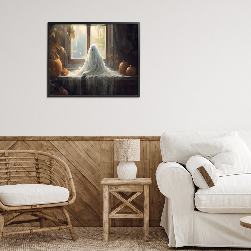 Ghost Sitting In Window, estampe numérique, design par LSR Design Studio, Giclée encadrée noir minuit, H 16 po x l 20 po