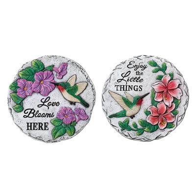 2- Pieces 10"D Cement Hummingbird and Flower Textured Stepping Stone