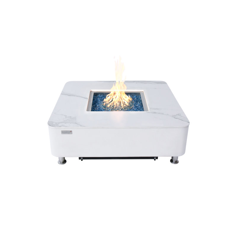 Square Stone Smokeless Outdoor Fireplace, 36.6cm H x 106.9cm W x 106.9cm D, Propane, Bianco White