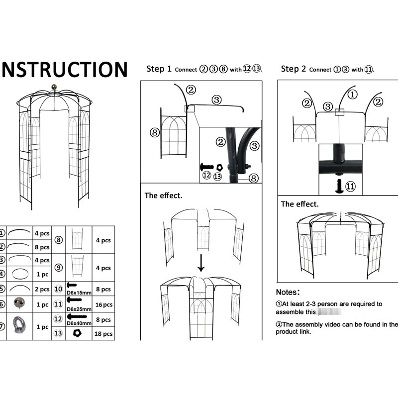 Pavillon de jardin en fer Iron Arch, 81,3 po x 114,2 po, blanc crème, coupe-vent, sphère en métal à assemblage sans effort, couleur blanche, pavillon de jardin, courbe simple