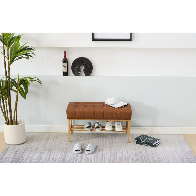 End Of Bed Bench With Shelf,Retro Upholstered Storage Shoe Bench,Modern Bedroom Bench With Metal Legs For Living Room,Entryway,Dining Room,300 Lb