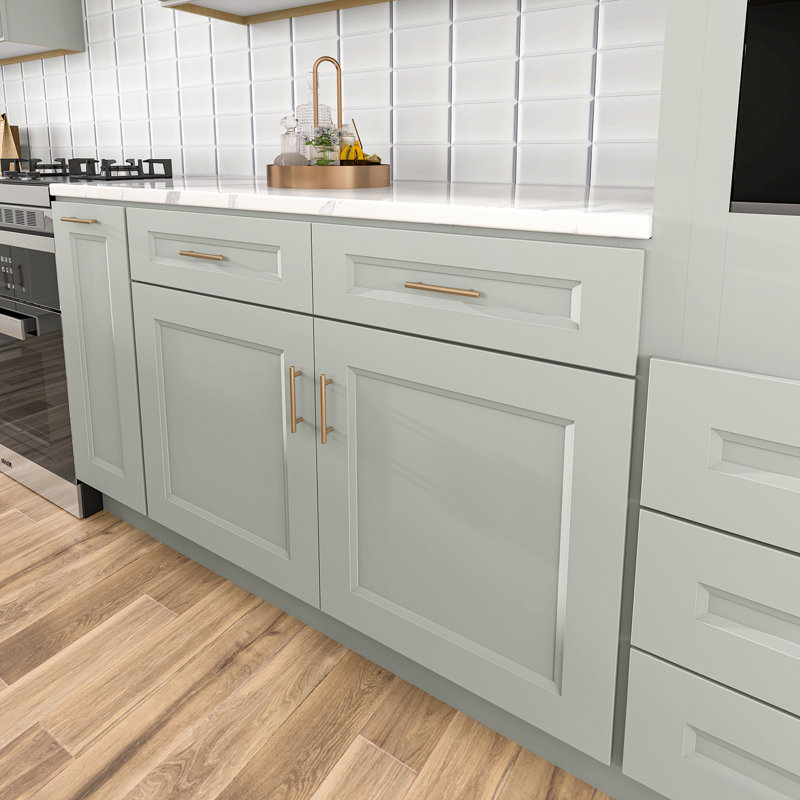 Armoire de cuisine en bois massif prêt à assembler Sinber, 42", Double shaker Laguna Grey