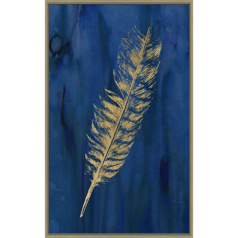 Plume d'or I - peinture, L 39,5 po x H 63,5 po, Encadrement doré