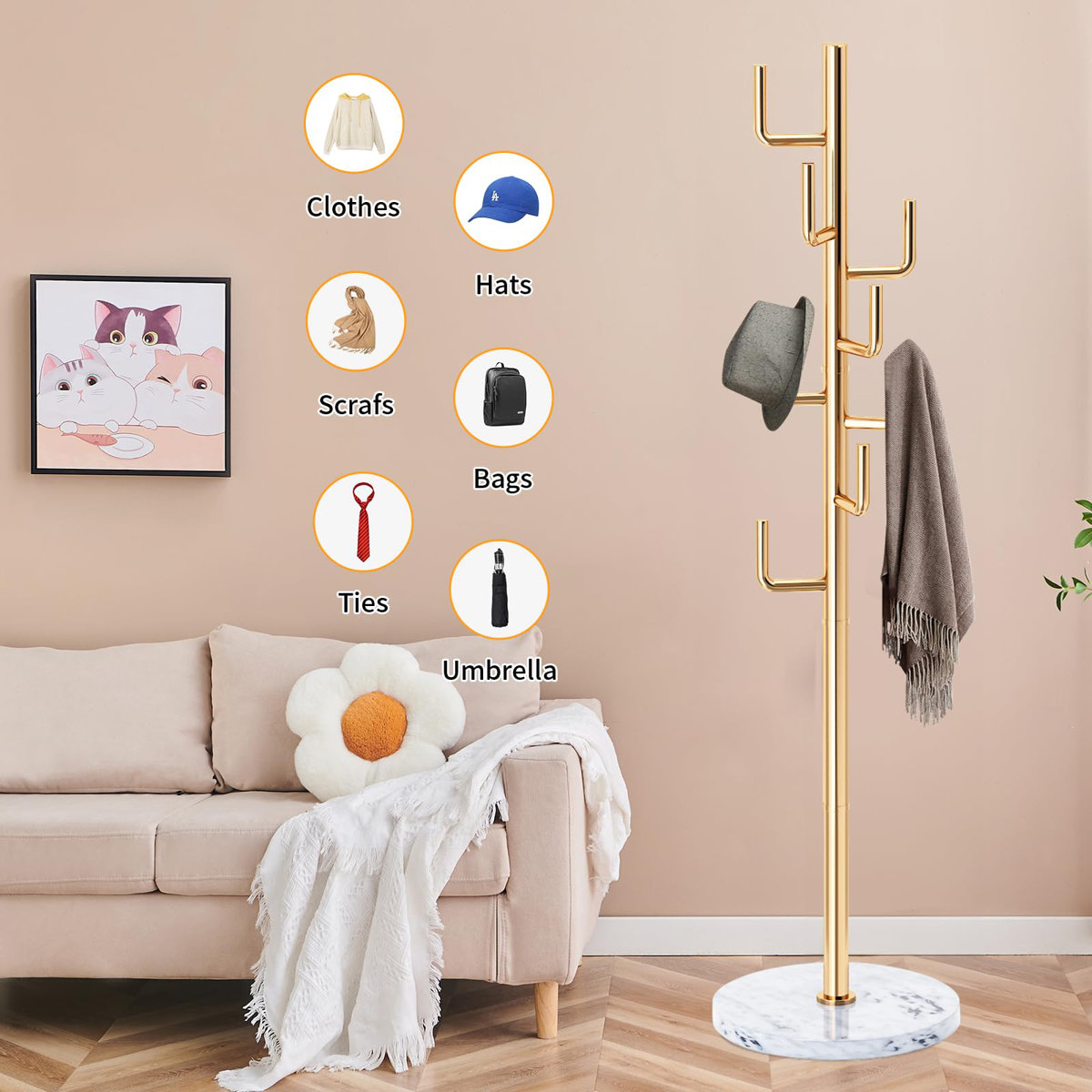 Mercer41 Metal Modern Coat Racks, Cactus Coat Rack Freestanding With ...