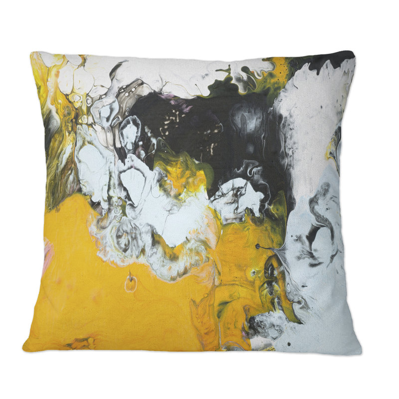 Jaune, jaune, noir, blanc, liquide, art I - Coussin décoratif imprimé moderne, 16 po x 16 po
