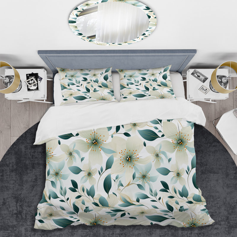 Ensemble de housse de couette floral sarcelle et ivoire Coastal Elegance, Housse de couette pour grand lit et 2 taies décor