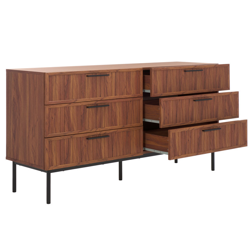 Starns 63.1'' W 6 - Drawer Dresser, Walnut/Black