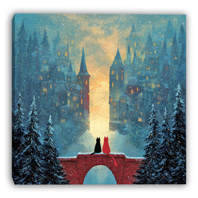 Chats surplombant le château d'hiver II, art mural sur toile tendue