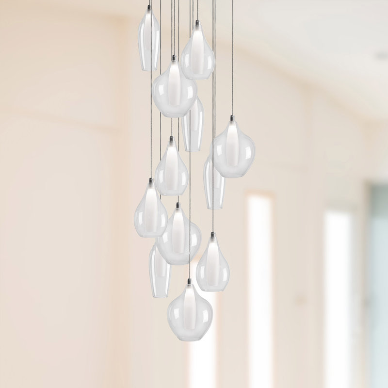 Victoria 12-Light Chrome LED Cluster Pendant with Glass Shades