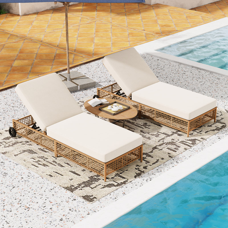 Chaise longue d'extérieur en rotin, Naturel, 2