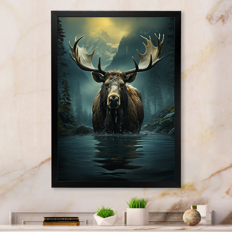 «Audre Blue Moose Coastal Wanderer», reproduction sur toile, H 20 po x l 12 po x P 1 po, Cadre photo noir