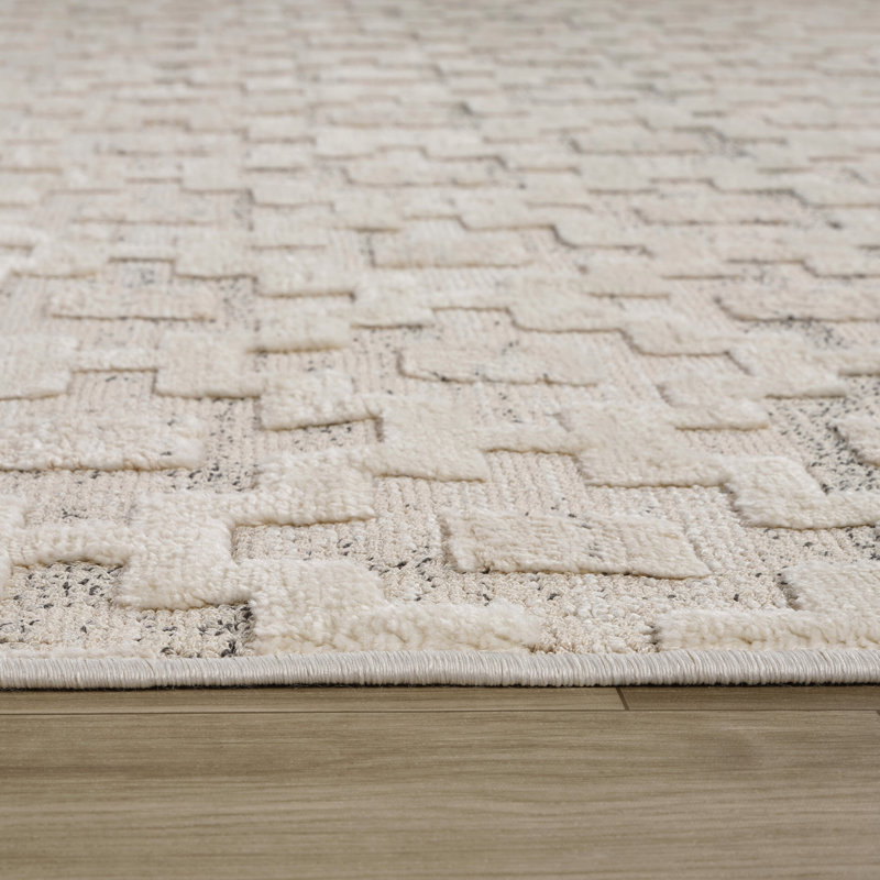 Rug Branch Talis Geometric Washable Indoor Doormat Rug 2' x 4' Beige Cream Modern Area Rug, Stain-Resistant Carpet for Living Room, Bedroom, Dining Room, Kitchen & Home Office