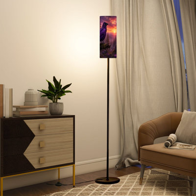 Lampe moderne sur pied moderne avec télécommande à DEL à intensité variable, abat-jour réglable Raven mauve perché pour le salon, la chambre et le bureau