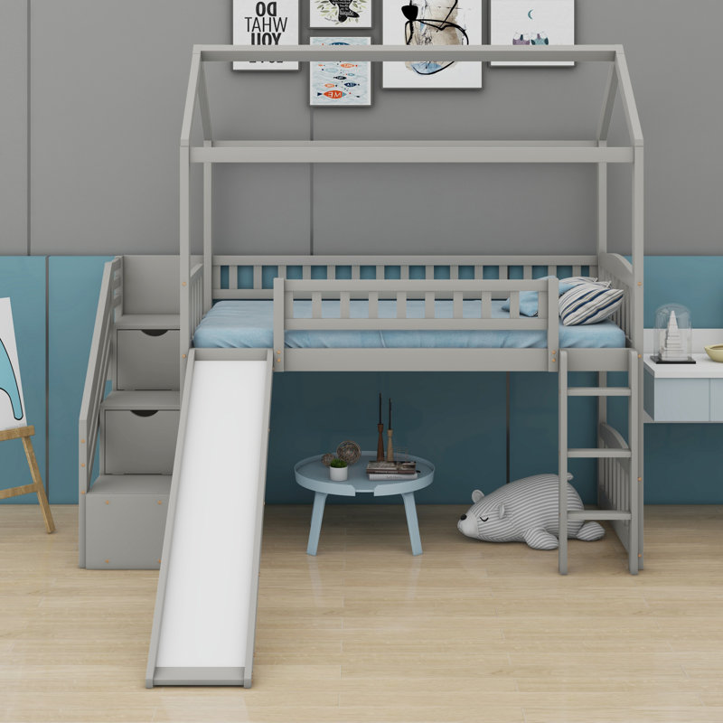 Lit mezzanine avec glissade, Gris