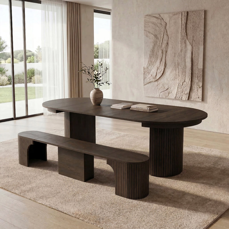 Bachman 6-Pieces Extendable 45'' to 105" Solid Wood Transformer Dining Table With Extenable Bench and Dining Chair