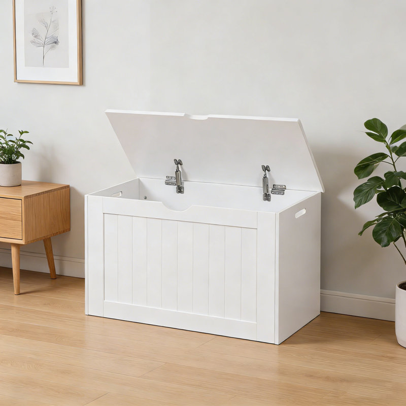 Armoire de rangement blanche avec 2 charnières de sécurité, organisateur de coffre à jouets en bois
