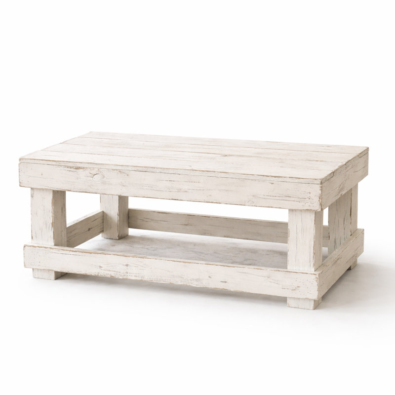 40” Reclaimed Wood Coffee Table – Whitewashed Rustic Farmhouse Table | Solid Wood, Handmade, Fully Assembled, Solid White