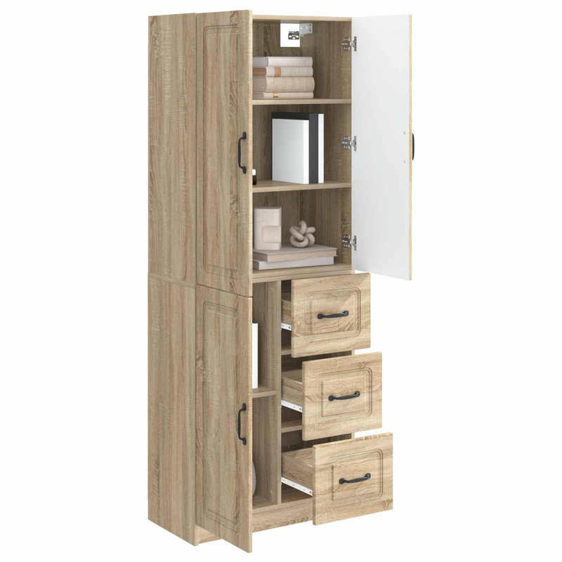 3 -Door 3 -Drawer 3 -Shelf Storage Cabinet, Sonoma Oak