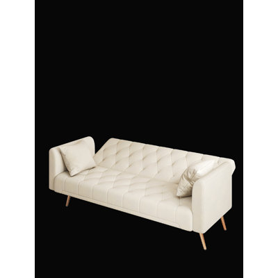 71 inch convertible love seat sofa, American retro beige velvet, suitable for small living room, bedroom, office