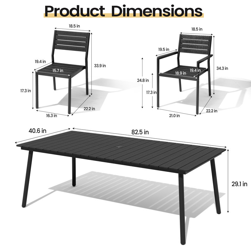 6 - Person Aluminum Patio Dining Set With Armed And Armless Chairs, Black