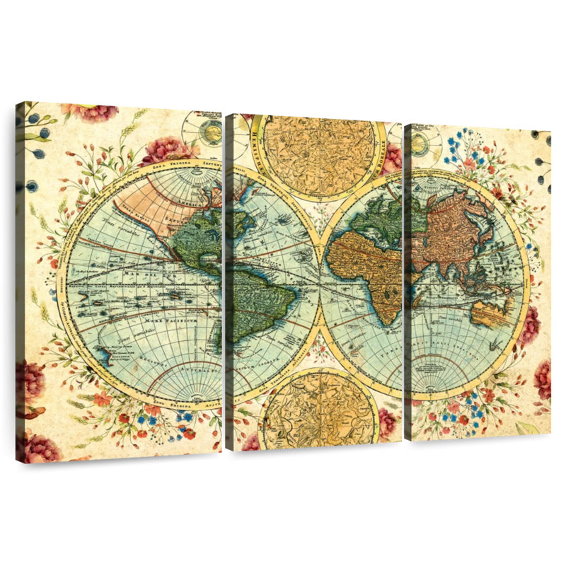 Hémisphères du monde rétro, H 32 po x l 50 po