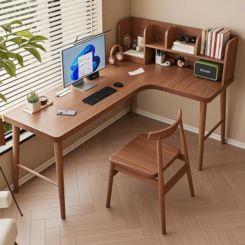 Bureau d'écriture en L en noyer massif, Oui, H 29,53 po x l 62,99 po x P 47,24 po