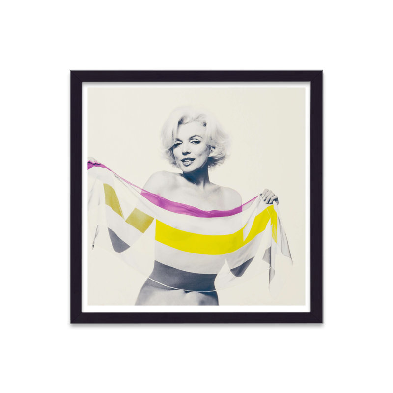 Marilyn Monroe Smiling Topless Photoshoot Yellow Pink White Sheer Scarf - Single Picture Frame Print