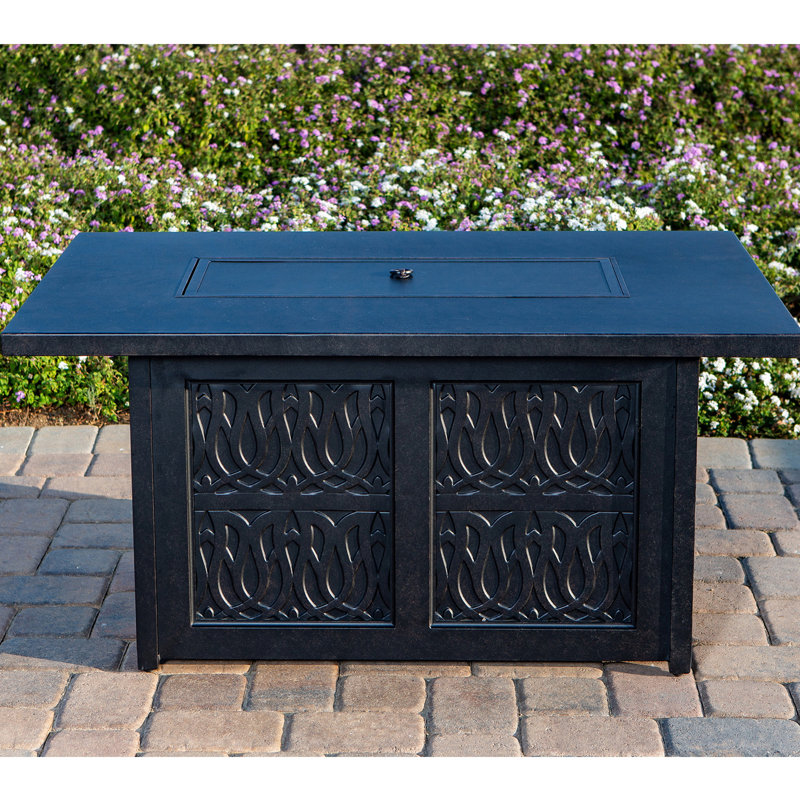 Table de foyer rectangulaire en aluminium 50 x 32 po avec verre et couvercle, 55 000 propane, conception confortable, idéale pour la table de jardin au propane, 50 x 32 po, rouille