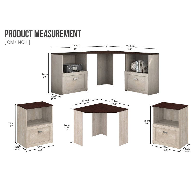Bureau en L avec 2 armoires latérales